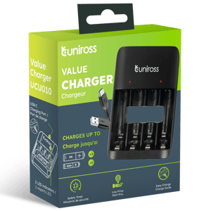 Зарядно за 4 акумулаторни батерии АА / ААА - Uniross Value с USB-C