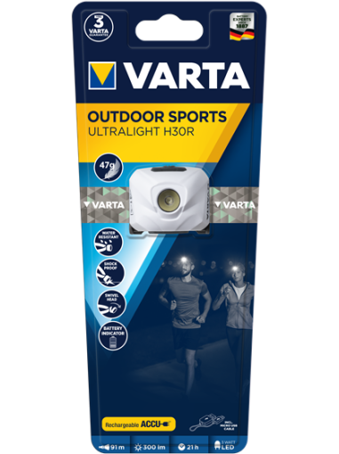 Акумулаторен челник за глава Varta Outdoor Sports Ultralight H30R - Бял