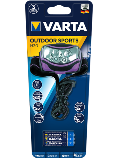 Челник за глава Varta Outdoor Sports H30 с 3 батерии ААА